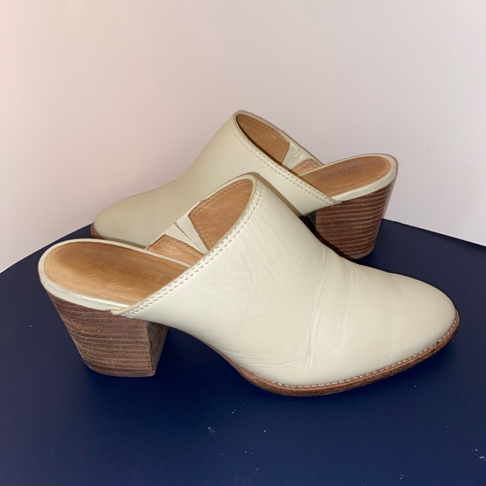 Women’s Cream Leather Mule Heels